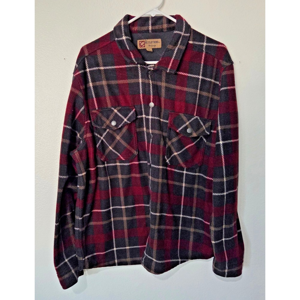 BC Clothing Heritage Mens Red Grey Plaid Waffle Corduroy Shirt Jacket Snap Large